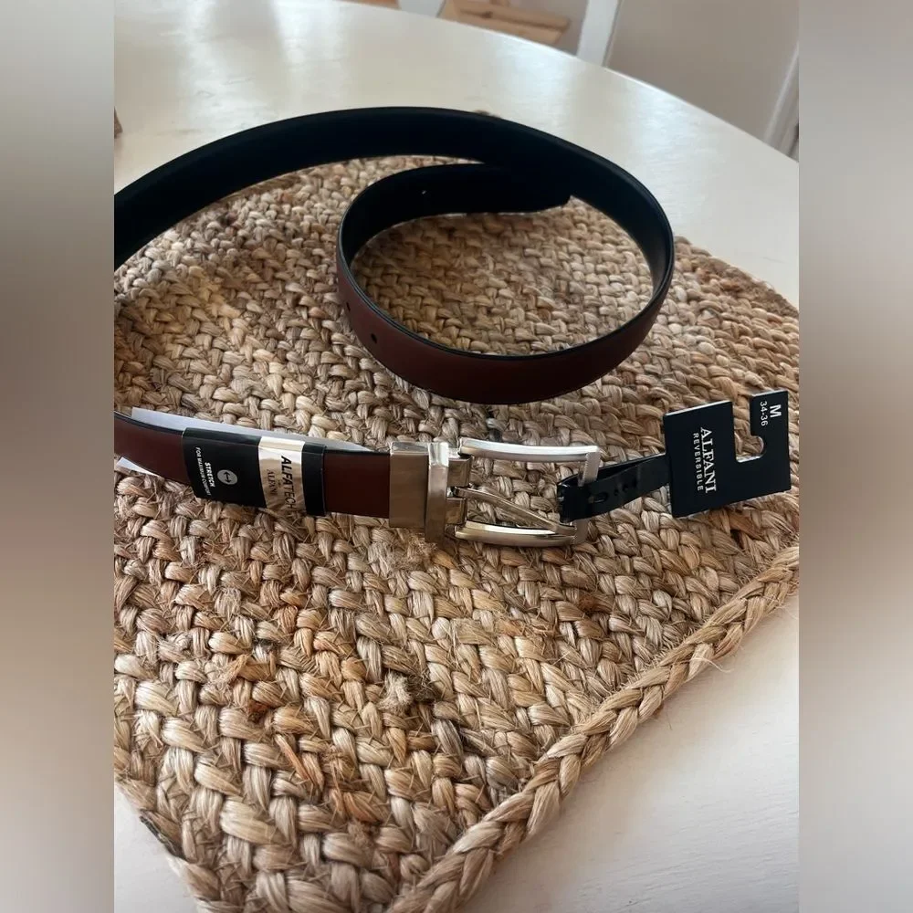Alfani reversible Brown/Black Leather Belt with Silver Buckle